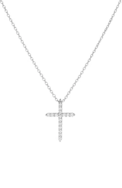 Hollywood Sensation Timeless Grace Cz Cross Pendant Necklace In Metallic