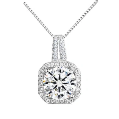 Hollywood Sensation Two Carat Halo Cubic Zirconia Pendant Necklace In Silver