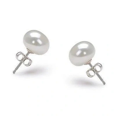 Hollywood Sensation White Freshwater Pearl Stud Earrings 6-7mm In Silver