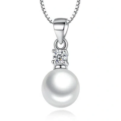 Hollywood Sensation White Gold Pearl Pendant Necklace With Cubic Zirconia Accent Stone Necklace In Silver