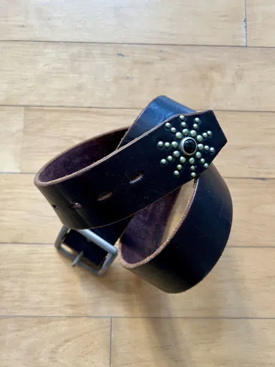 Pre-owned Hollywood Trading Company Vintage Htc  Leather Stud Belt 34 In Brown