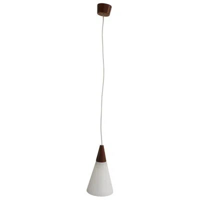 Pre-owned Holmegaard 1960s Danish Mid-century Teak And Milk Glass Cone Pendant Light In Brown