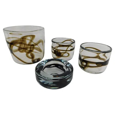Pre-owned Holmegaard 4 Pieces Art Glass Danish  Signed Numbered Glassware With Book In Gray