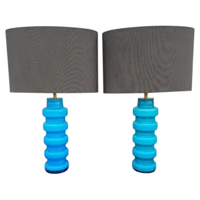 Pre-owned Holmegaard A Pair Of 1960s Danish Glass Lamps By  With Brass Fittings In Transparent