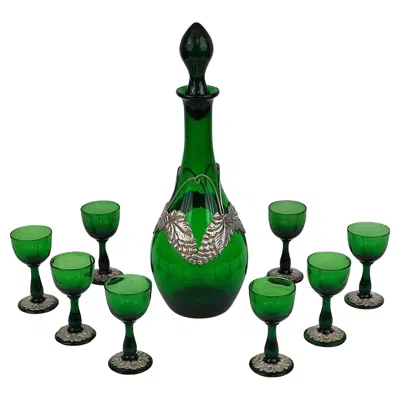 Pre-owned Holmegaard Art Nouveau Glass Liquor Service By : Decanter & Goblets In Green