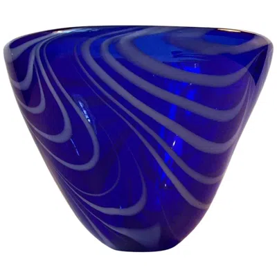 Pre-owned Holmegaard Blue  Bowl With Candy Stripes By Torben Jorgensen, 1980s