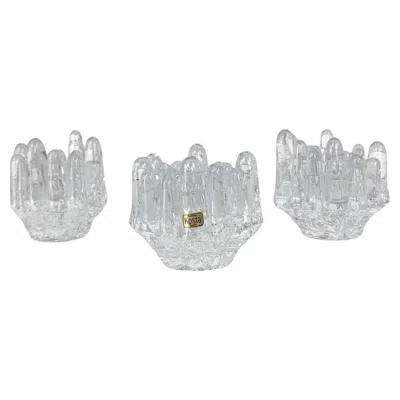 Pre-owned Holmegaard Brutalist Sunflower Glass Candlesticks 3x, Göran Wärff, Kosta Boda Sweden 1970 In Gray