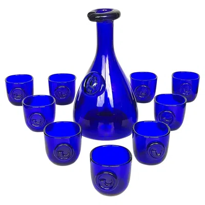 Pre-owned Holmegaard Cobalt Blue Viking Decanter And Cups By Ole Winther For  Glasswork