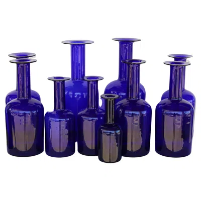 Pre-owned Holmegaard Collection Of Ten Blue Bottles By Otto Bauer For , Denmark