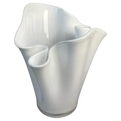 Pre-owned Holmegaard Danish Art Glass Handkerchief Vase By , White Overlay, 1970s