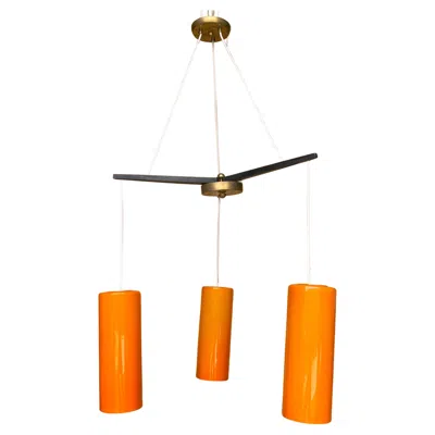 Pre-owned Holmegaard Danish Modern Three- Light  Orange Glass Chandelier/ Pendant