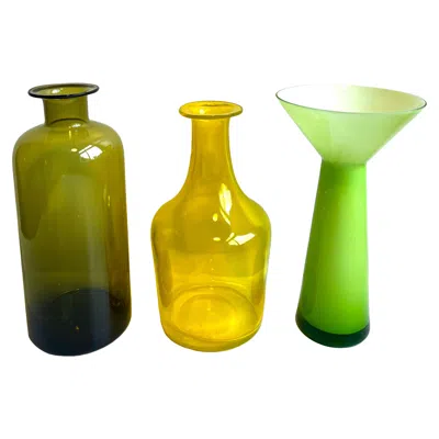 Pre-owned Holmegaard Group Of Three Vintage Decorative Tall Glass Vessels, Denmark, 1960's In Brown