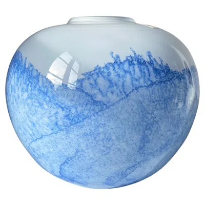 Pre-owned Holmegaard Handcrafted  Art Glass Vase, Sea Blue And Milky White