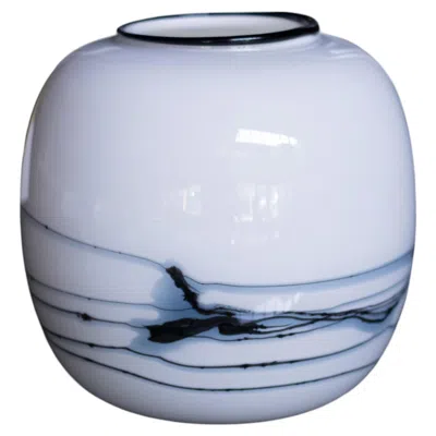 Pre-owned Holmegaard Michael Bang For  1981 "atlantis" Round Art Glass Vase In White, Black