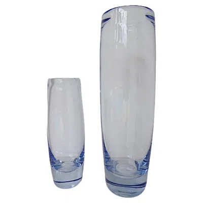Pre-owned Holmegaard Pair Cylindrical Mid Century Modern Blue Glass Vase, Per Lutken  1960s