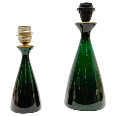 Pre-owned Holmegaard Pair Danish Kastrup  Table Lamps In Green Glass, 1960s