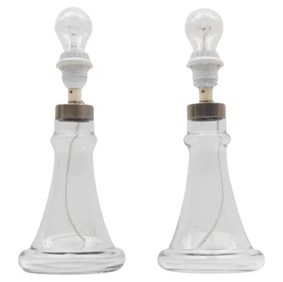 Pre-owned Holmegaard Pair Danish Table Lamps In Clear Glass By Michael Bang For , 1960s In Transparent