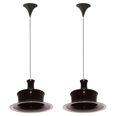 Pre-owned Holmegaard Pair Of Aubergine Glass  Hanging Lamps, 1970 In Black