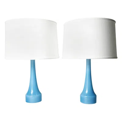 Pre-owned Holmegaard Pair Of Danish Light Blue Kastrup Glass Lamps, 1960