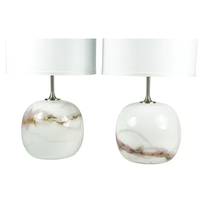 Pre-owned Holmegaard Pair Of  Lamps Red/white Design Michael Bang, 1984, Denmark In Transparent