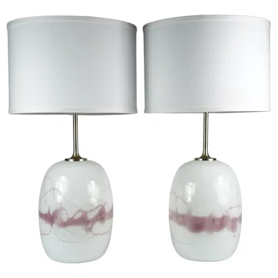 Pre-owned Holmegaard Pair Of  Lamps Sakura Red/white Design Michael Bang, 1984, Denmark In Transparent