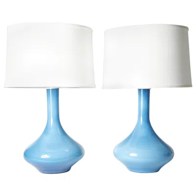 Pre-owned Holmegaard Pair Of Large Danish Light Blue Kastrup Glass Lamps, 1960
