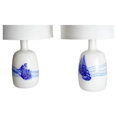 Pre-owned Holmegaard Pair Of Le Klint Opaline Glass Table Lamps, Denmark, 1980 In Transparent