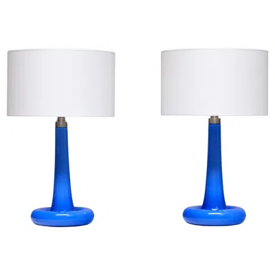 Pre-owned Holmegaard Pair Of Michael Bang Blue Glass Table Lamps, , Denmark, 1970s