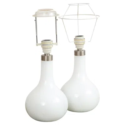 Pre-owned Holmegaard Peter Svarrer, Hand-blown White Milk Glass + Brass "helios" Table Lamps, Denmark