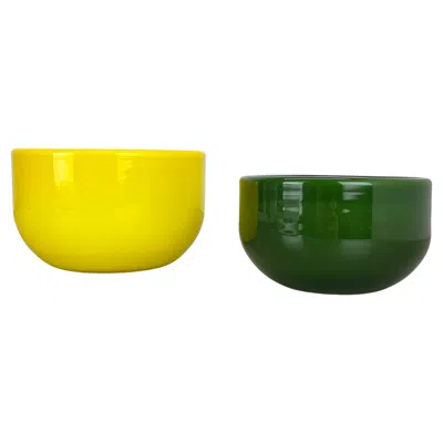 Pre-owned Holmegaard Set Of 2 Yellow Green Glass Bowls By Michael Bang For , Denmark 1970s