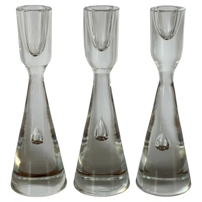 Pre-owned Holmegaard Set Of Three Danish Modern "princess" Glass Bubble Candlesticks By  In Gray