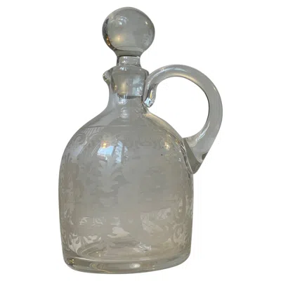 Pre-owned Holmegaard Small Antique  Decanter In Etched Glass, 1900s In Gray