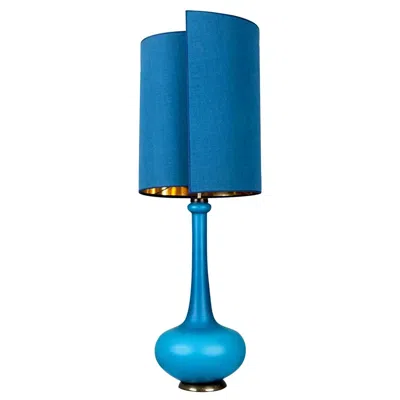 Pre-owned Holmegaard Table Lamp With New Silk Custom Made Lampshade René Houben, 1960s In Blue