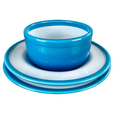 Pre-owned Holmegaard Two Dishes And A Bowl In Hand Blown Blue Glass By Michael Bang For