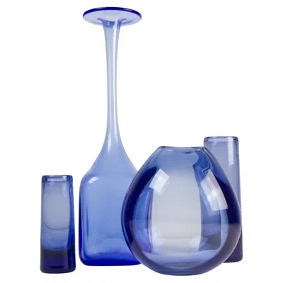 Pre-owned Holmegaard Vintage Danish Glass Vases "sapphire Blue" By . Set Of 4. In Purple