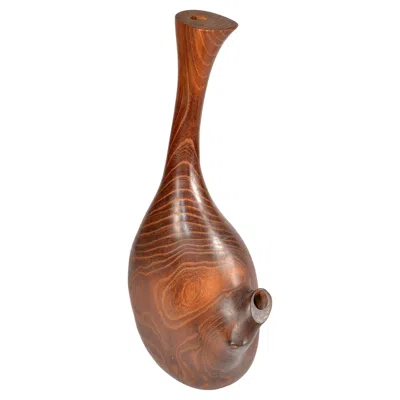 Pre-owned Holmegaard Vintage Solid Teak Wood Orchid Vase Mid-century Modern Art & Crafts Movement In Purple