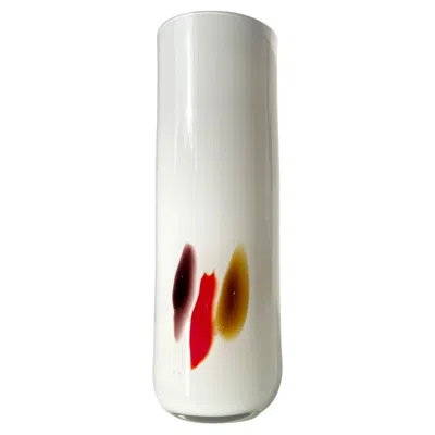 Pre-owned Holmegaard White Encased Art Glass Cylinder Vase Earth Colored Decor, , 1970s