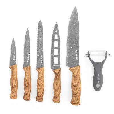 Holstein Housewares 6-piece Knife Set - Grey Marble & Wood In Gray