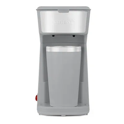 Holstein Housewares Personal Single Serve Coffee Maker Includes 14oz. Stainless Steel Interior Thermal Travel Mug In Gray