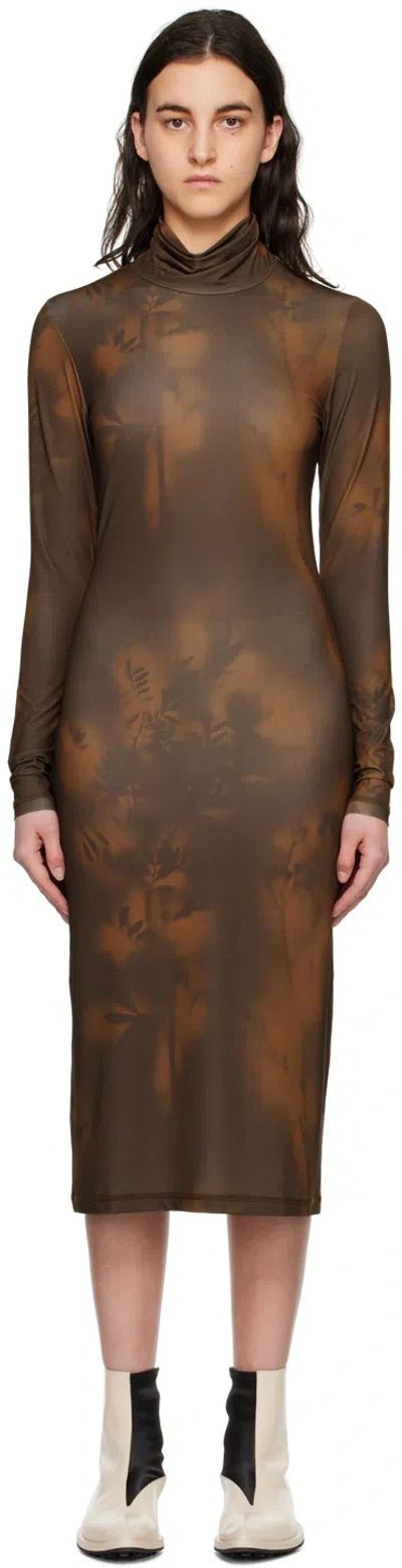 Holzweiler Brown Soril Print Midi Dress In 1111 Brown Mix