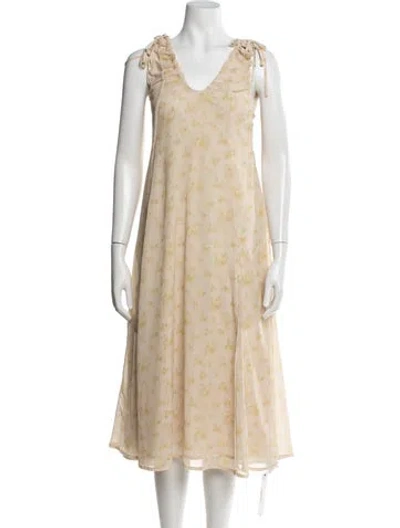 Pre-owned Holzweiler Floral Print Midi Length Dress In Yellow