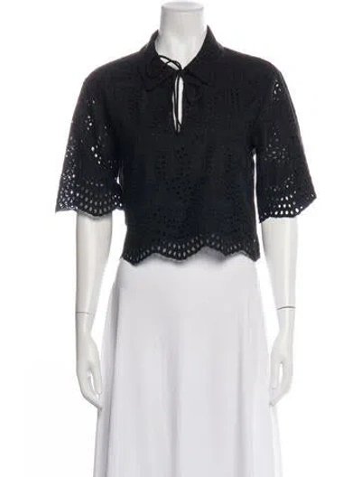 Pre-owned Holzweiler Lace Pattern Tie Neck Crop Top In Black