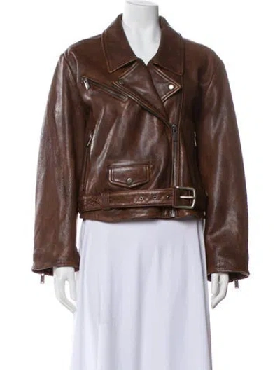 Pre-owned Holzweiler Leather Biker Jacket W/ Tags In Brown