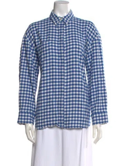 Pre-owned Holzweiler Plaid Print Long Sleeve Button-up Top In Blue
