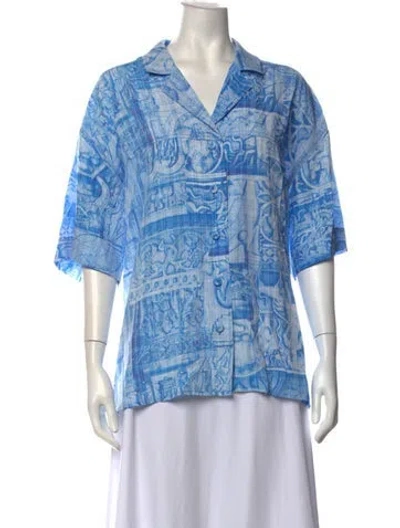 Pre-owned Holzweiler Printed Short Sleeve Button-up Top W/ Tags In Blue