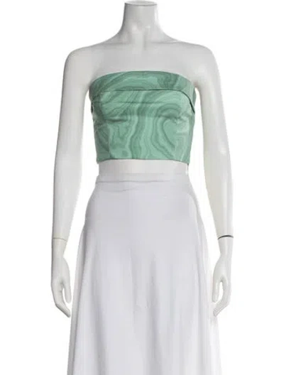 Pre-owned Holzweiler Printed Strapless Crop Top In Green