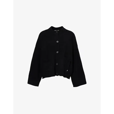 Holzweiler Womens  Brand-plaque Round-neck Wool Cardigan In Black