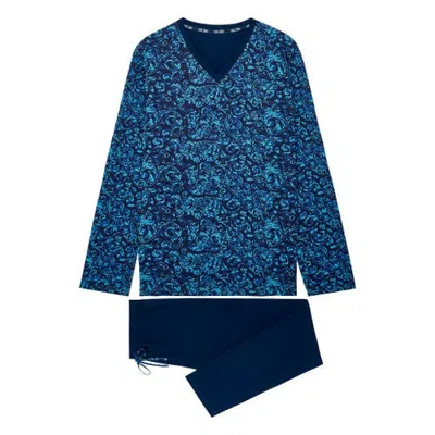 Hom Brian Long Pajama Set In Blue Print
