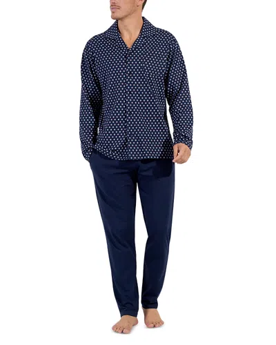 Hom Button Front Long Sleeve Loungewear Set In Navy Print