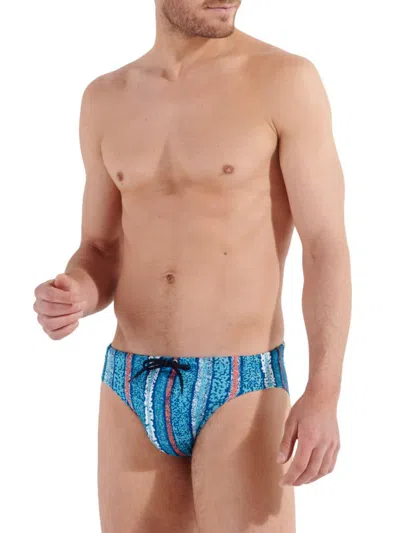 Hom Men's Harrisson Abstract Swim Briefs In Turquoise Print